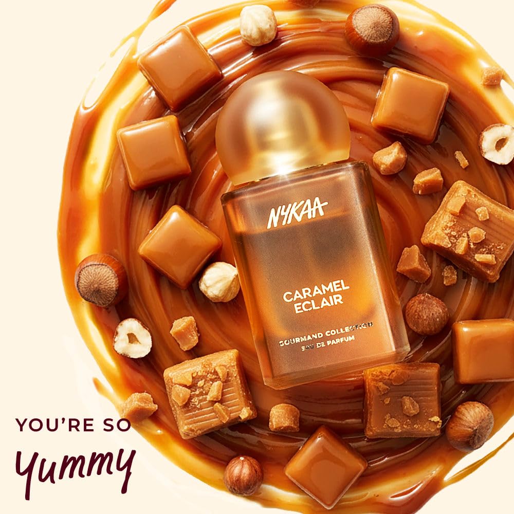 Nykaa Caramel Eclair EDP 50ml | Warm Sweet Perfume for Women | Caramel & Hazelnut Gourmand Fragrance | Long-Lasting Everyday Scent | Best Dessert-Inspired Perfume | Best Gift for Her