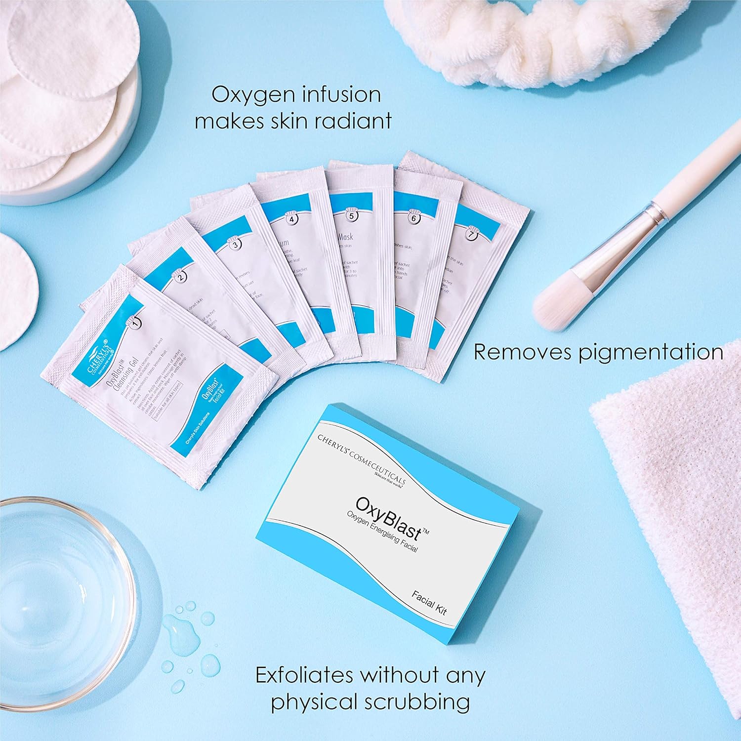 Cheryl’s Cosmeceuticals Oxyblast: Facial Kit With 7 Step Sachets for Radiant and Glowing Skin – 24.5gm