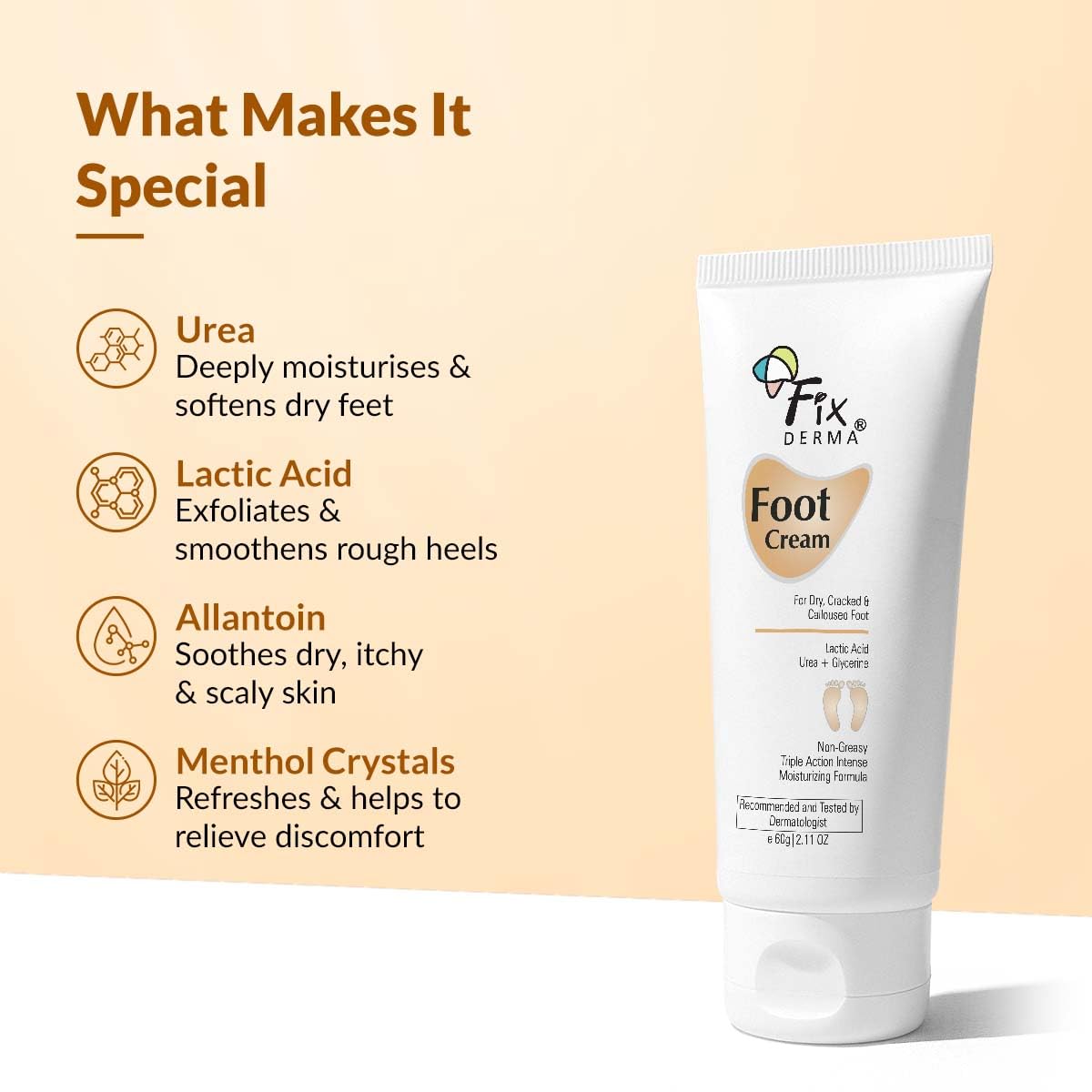 Fixderma Foot Cream Moisturizes, Soothes & Repair Dry, Cracked Heal & Calloused Foot Skin 60gm