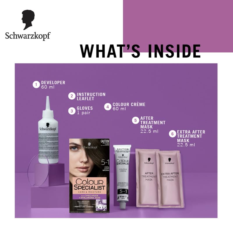 Schwarzkopf Colour Specialist At Home Permanent Hair Colour With Omegaplex Anti-Breakage Technology And Hyaluronic Acid With 2 After Colour Repair Masks For Softer Hair, 5.65 Chocolate Brown 165ml
