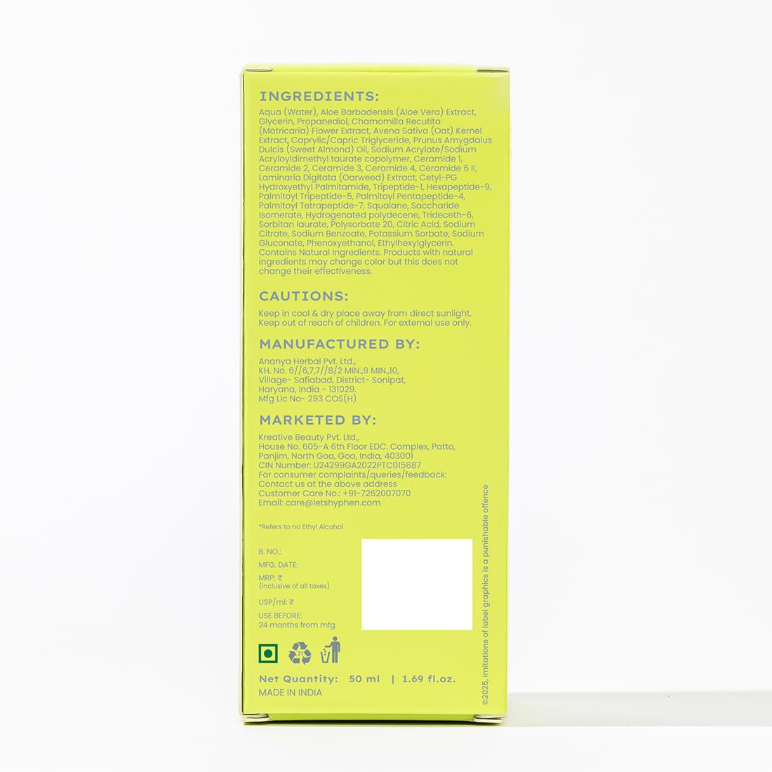Hyphen 2% Ceramide-Peptide Complex Barrier Repair Moisturizer-Dry Skin Non-Comedogenic & Lightweight (50ml)
