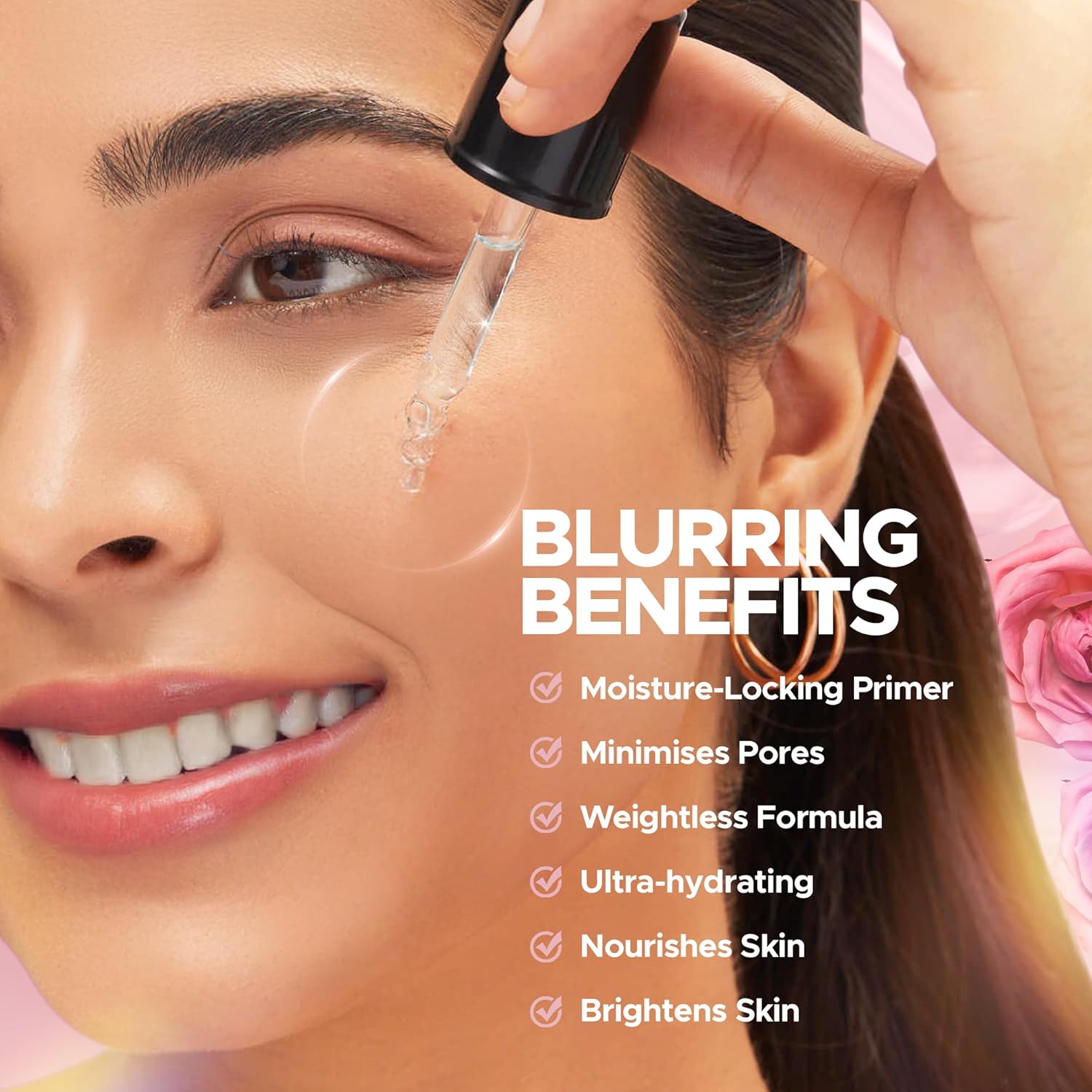 Hilary Rhoda Smooth Blur Primer Serum for face | Pore Minimizer | Niacinamide Infused | Hydrating Makeup Primer | Smooth & Glowing Skin | (Rose Shade 01) - 30ml