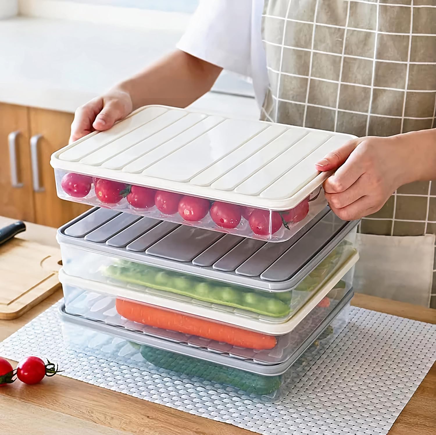 SMART SEAL Fridge Storage Container For Food,Set Of 3(1 Pcs 2500Ml,2 Pcs 1200Ml)Transparent Plastic Storage Box With Lid,Fridge Organizer Set,Freezer Container For Storing Fish,Vegetable(White)Beige