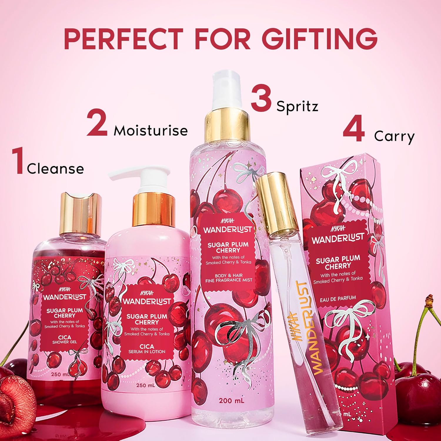 Nykaa Wanderlust Sugar Plum Cherry Body & Hair Fine Fragrance I Perfume Mist for Women – 200 ml I Cherry & Raspberry |