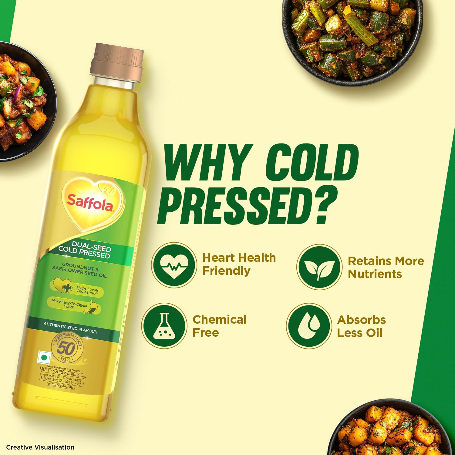 Saffola Cold Pressed Oil, Goodness of 2 - Groundnut & Safflower | Helps Lower Cholesterol, Make Easy-To-Digest Food | 1L Pet Bottle