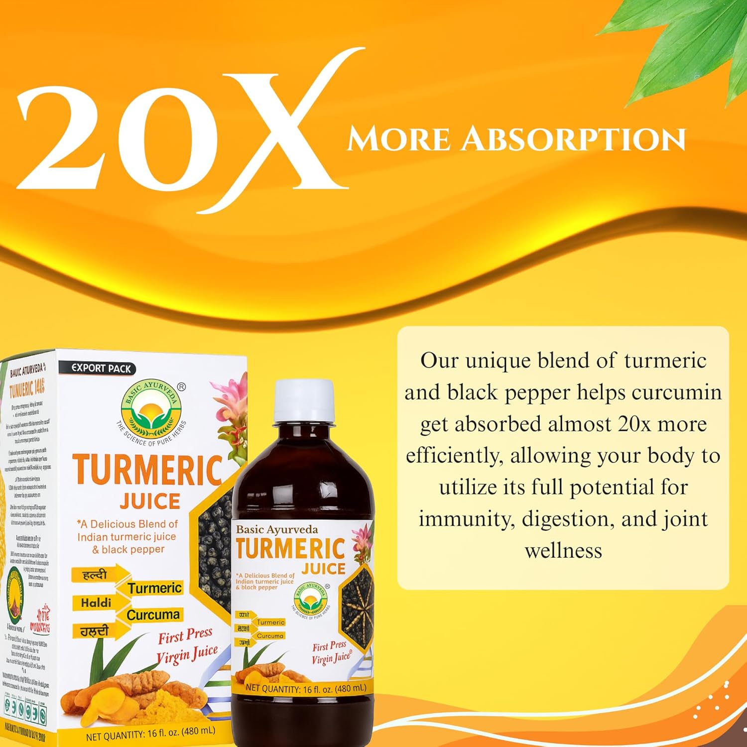 Basic Ayurveda Turmeric Juice 500 ml For blood sugar levels, immune function and digestive health