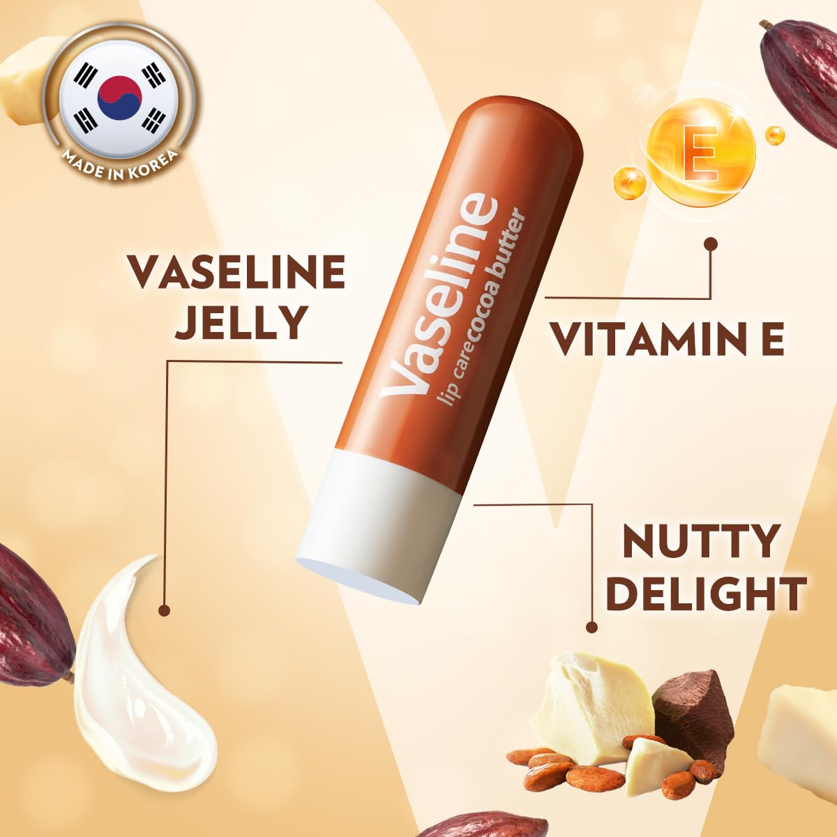 Vaseline Lip Care | Cocoa Butter Lip Balm Stick | up to 48Hr moisturization | with cocoa & shea butter | made in South Korea | 4.8g
