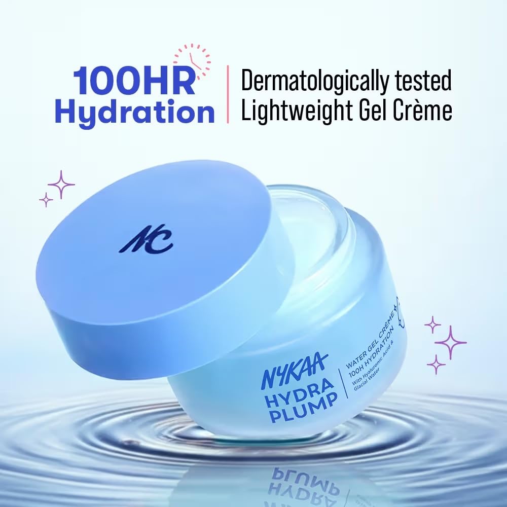 Nykaa Skin Hydra Plump Water Gel Creme Moisturiser, 100Hr Hydration, for Normal, Dry & Combination Skin, 50ml