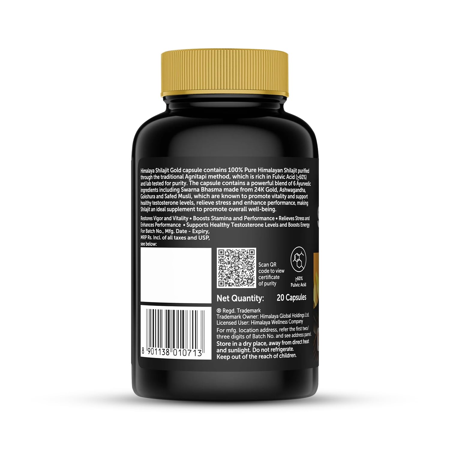 Himalaya Shilajit/Shilajeet Gold Capsules | 100% Pure Himalayan Shilajit + 24 Carat Gold | 20 Capsules