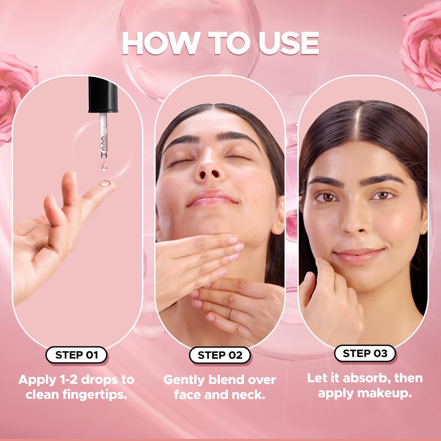 Hilary Rhoda Smooth Blur Primer Serum for face | Pore Minimizer | Niacinamide Infused | Hydrating Makeup Primer | Smooth & Glowing Skin | (Rose Shade 01) - 30ml
