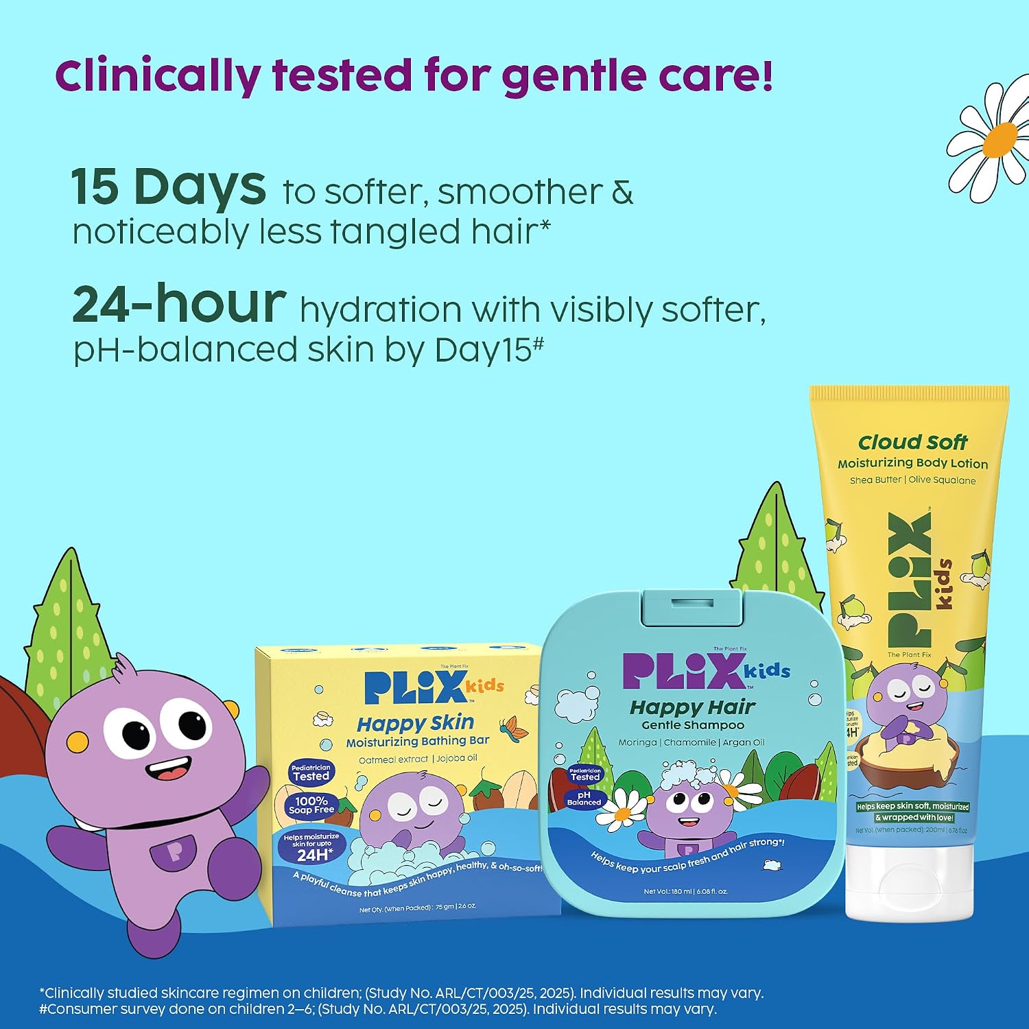 PLIX THE PLANT FIX Kids™ Cloud Soft Body Lotion, Happy Skin Moisturizing Bathing Bar & Happy Hair Gentle Shampoo | Gentle Cleansing, Deep Hydration & Nourishment | Pediatrician Approved | For Kids 2-6 Years