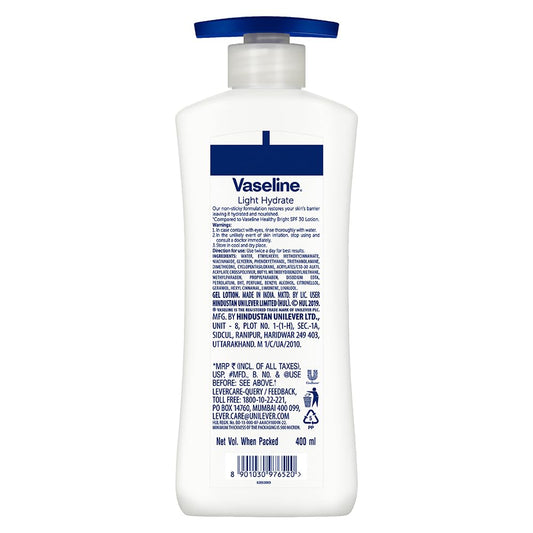 Vaseline Light Hydrate Serum In Lotion, 400 ml | Superlight & Non-Sticky for Hydration Boost