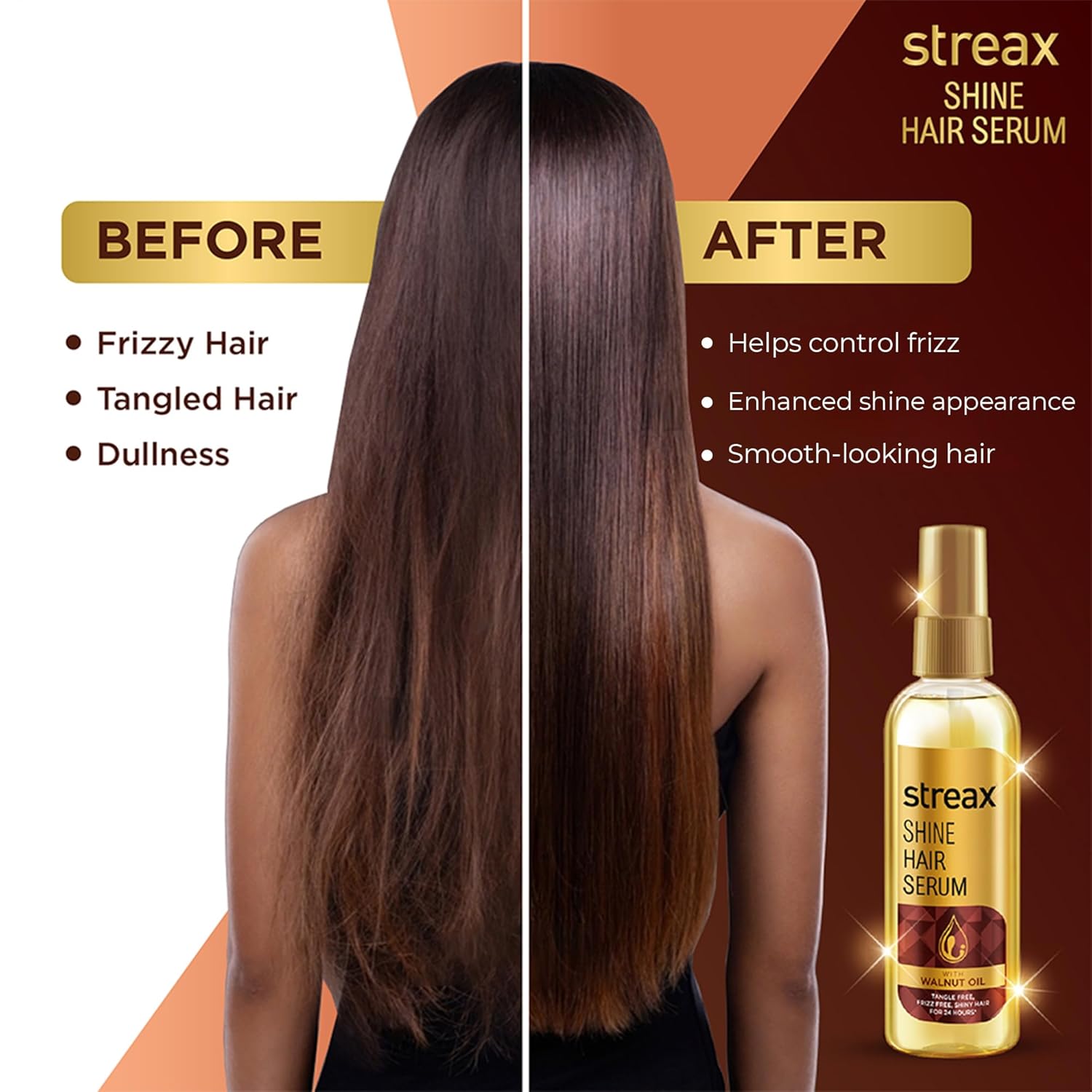 Streax Hair Serum 115ml, Hair serum for Dry & Frizzy Hair, for Women & Men, for Curly Hair, Wavy Hair, Straight Hair, Silk & Shine Vitalised with Walnut Oil