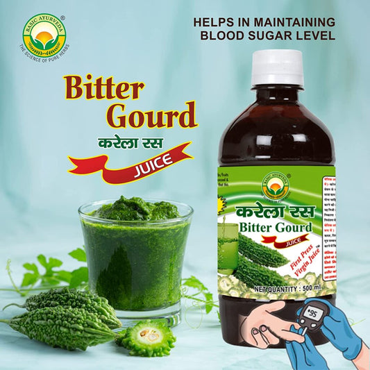 Basic Ayurveda Bitter Gourd Juice 500 ml For Immunity and Digestion, blood sugar levels and bad cholesterol levels.