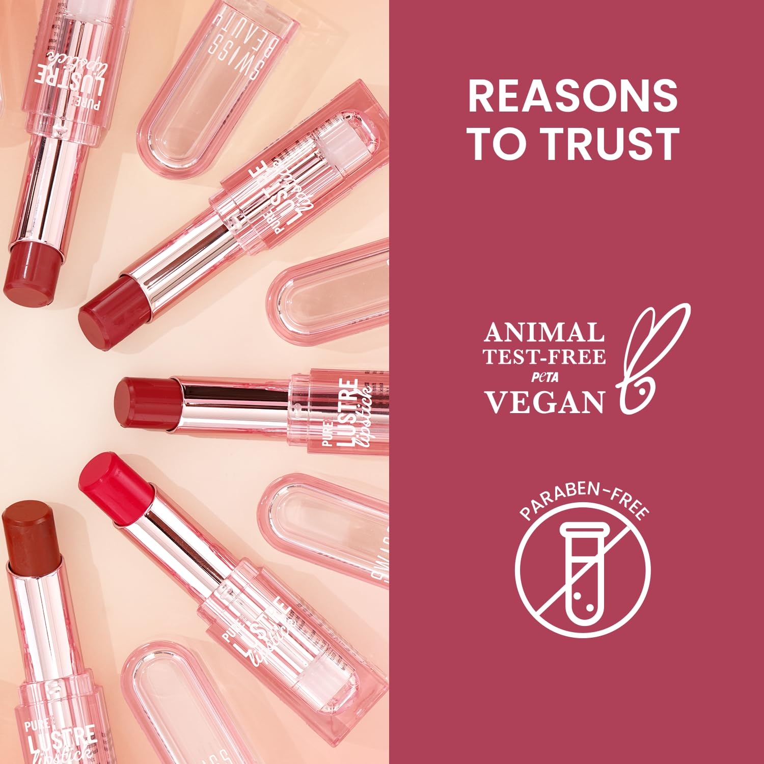 Swiss Beauty Pure Lustre Lipstick | High Shine Finish | Smooth Glide | With Olive Oil & Vitamin E | Hydrating | Shade- It's Bare, 3.8gm
