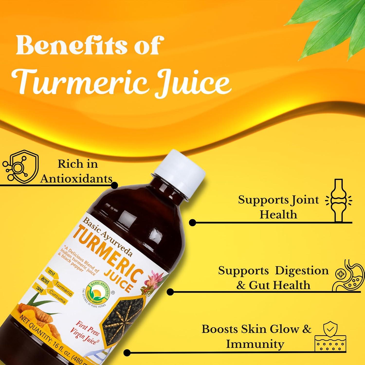 Basic Ayurveda Turmeric Juice 500 ml For blood sugar levels, immune function and digestive health