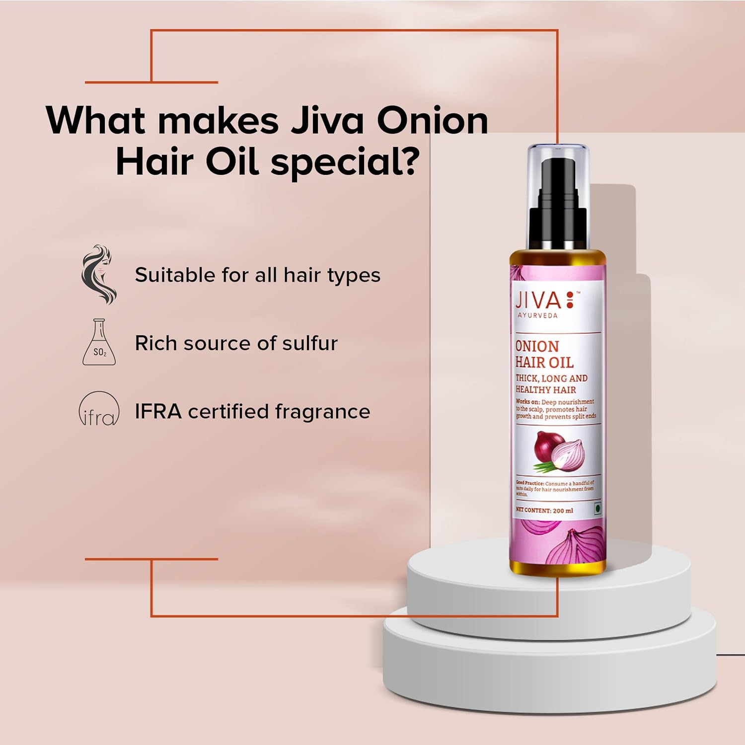 Jiva Ayurveda Onion Hair Oil (200 ml) For deep nourishment to the scalp, hair growth, dullness and split ends