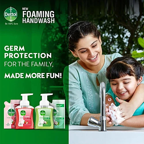Dettol Foaming Handwash - Pump + Refill Combo, Strawberry, Rich Foam, Moisturizing, Soft On Hands, 250 ml (200 ml Refill Pack)