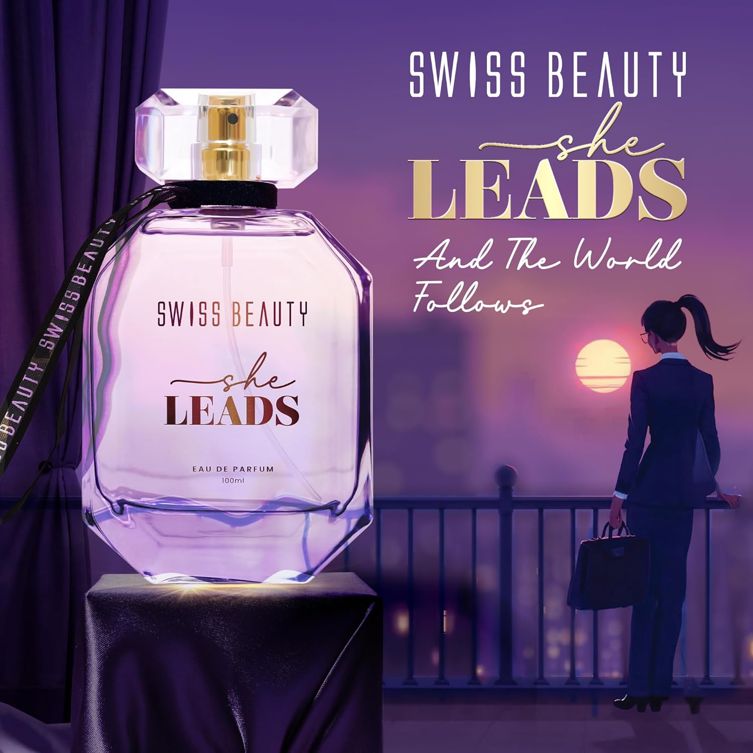 Swiss Beauty She Leads EDP, 100ml | Long-Lasting | Ideal For Gifting | Everyday Wear | Top Note: Elemi | Middle Note: Violet Flower | Base Note: Musk