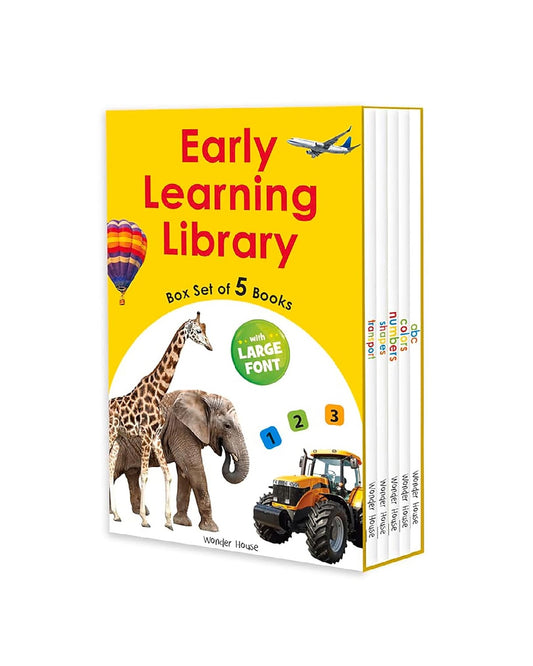Early Learning Library Pack 1 – Box Set of 5 Books: Big Board Books Series with Large Font for Kids | Includes ABC, Numbers, Shapes, Colours & Transport |  Bored Book