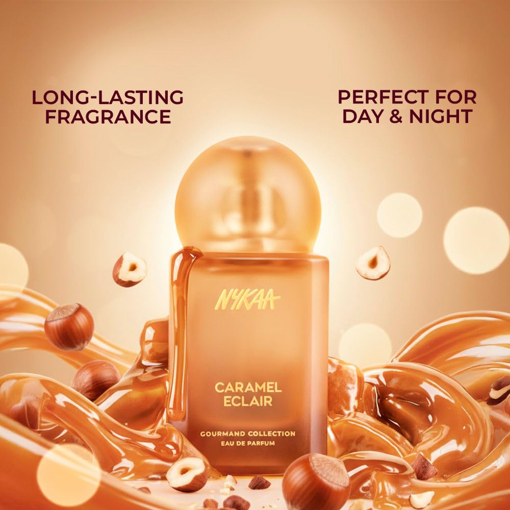Nykaa Caramel Eclair EDP 50ml | Warm Sweet Perfume for Women | Caramel & Hazelnut Gourmand Fragrance | Long-Lasting Everyday Scent | Best Dessert-Inspired Perfume | Best Gift for Her