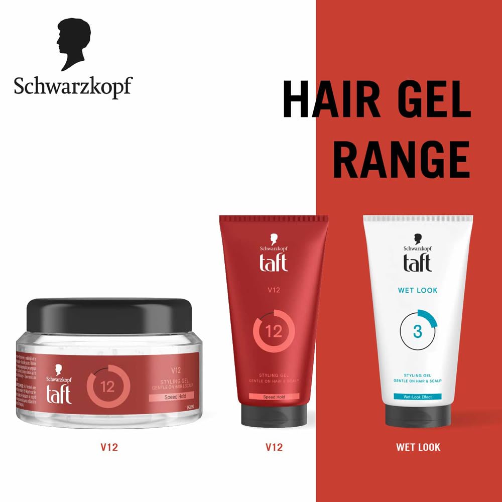 Schwarzkopf TAFT Power V12 Hair Gel With Speed Hold Technology |Fast Drying formulation| Moisturising formula| Non-stick & Easy to Wash off| No Alcohol, No Sulphate |Vegan & Peta approved - 250ML