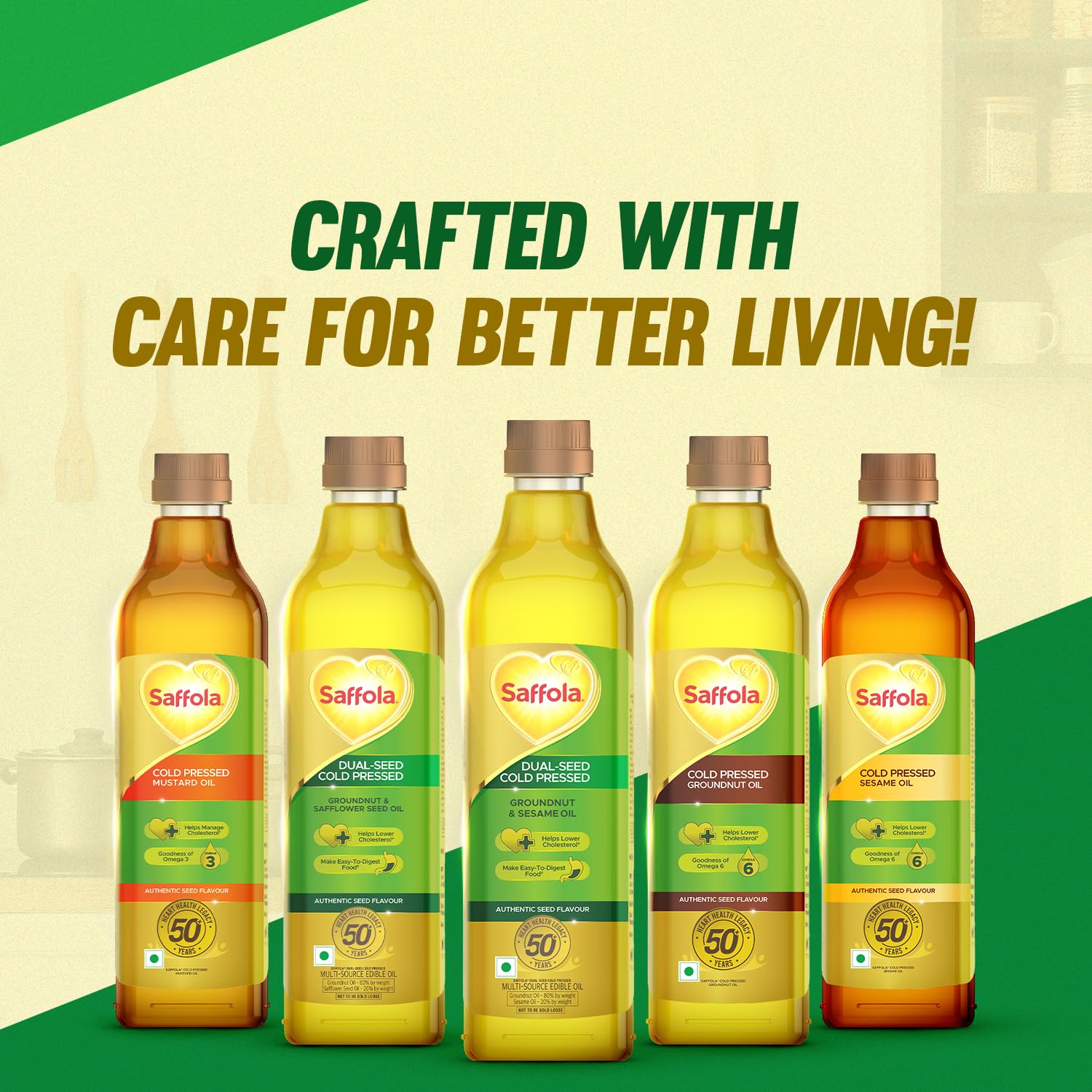 Saffola Cold Pressed Oil, Goodness of 2 - Groundnut & Safflower | Helps Lower Cholesterol, Make Easy-To-Digest Food | 1L Pet Bottle