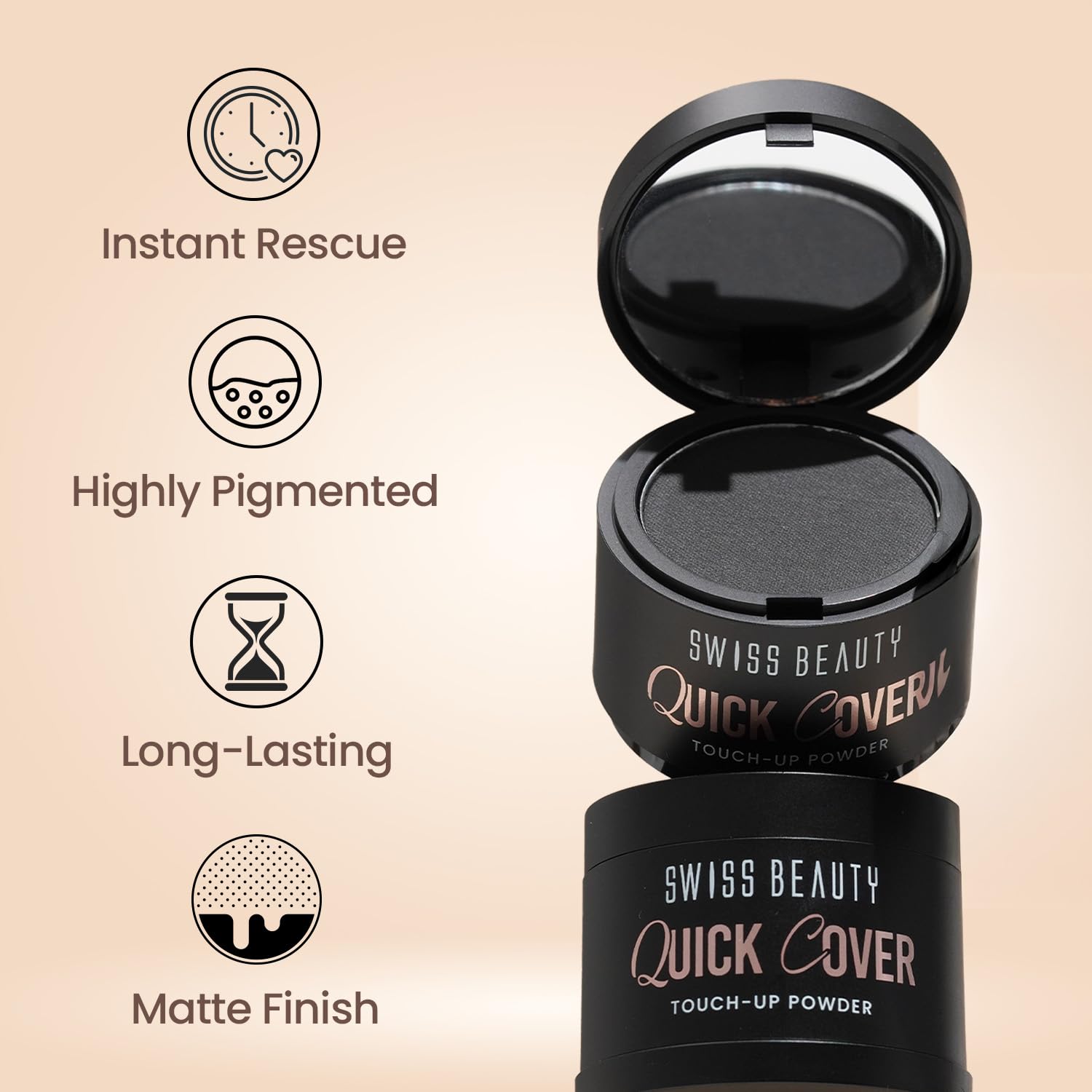 Swiss Beauty Quick Cover Touch-Up Powder | Covers Grey Roots & Bald Spots Instantly | Highly Pigmented | Ideal For Both Men & Women | Long-Lasting | Matte Finish | Shade- Mocha Brown, 4g