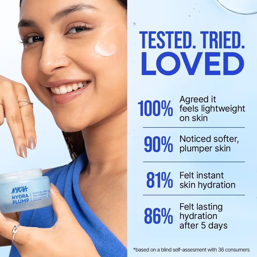 Nykaa Skin Hydra Plump Water Gel Creme Moisturiser, 100Hr Hydration, for Normal, Dry & Combination Skin, 50ml