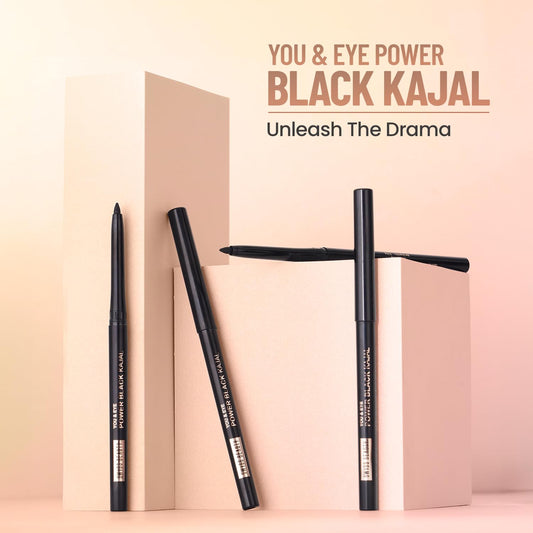 SWISS BEAUTY You & Eye Power Black Pencil Kajal | Waterproof & Smudge-Proof | 24 Hour Stay | Matte Finish Black Kajal | 0.30gm