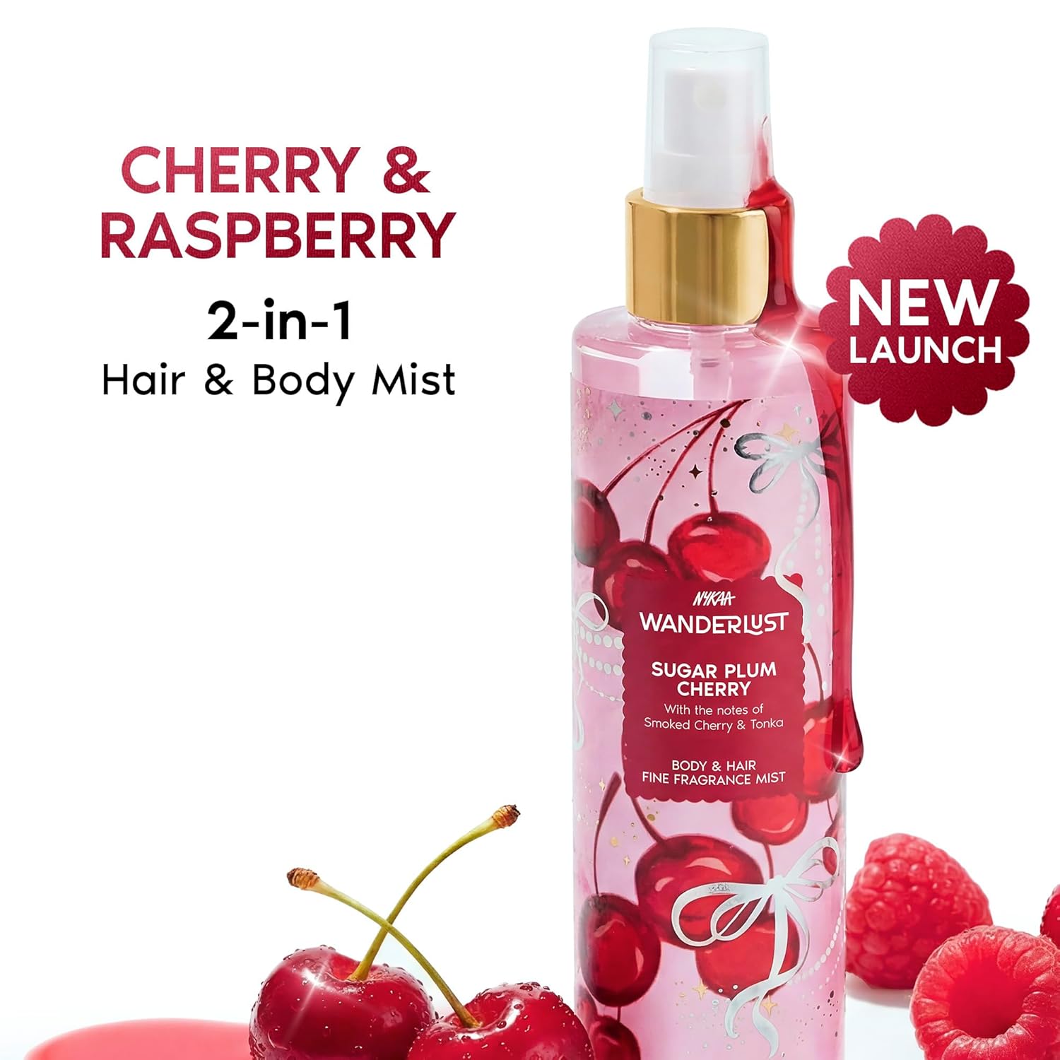 Nykaa Wanderlust Sugar Plum Cherry Body & Hair Fine Fragrance I Perfume Mist for Women – 200 ml I Cherry & Raspberry |