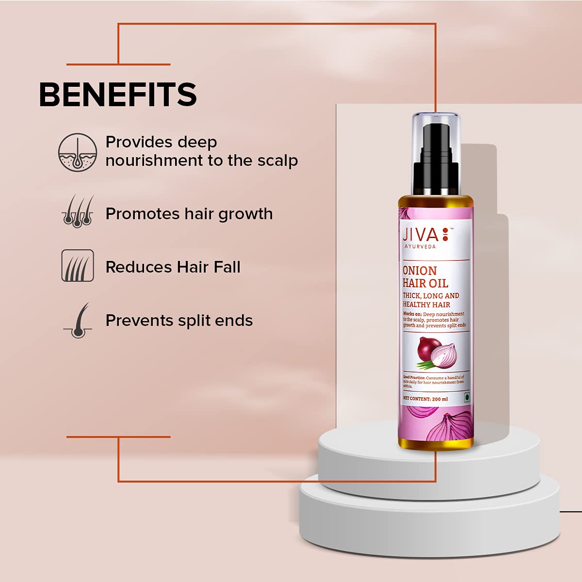 Jiva Ayurveda Onion Hair Oil (200 ml) For deep nourishment to the scalp, hair growth, dullness and split ends