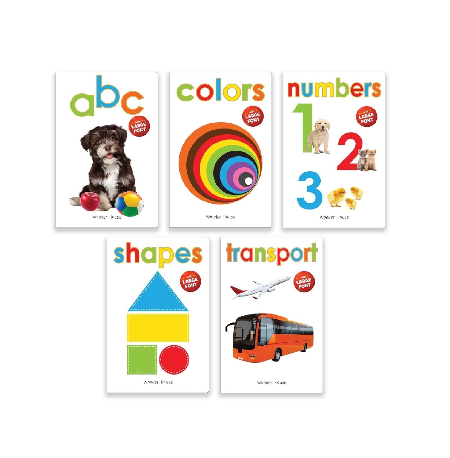 Early Learning Library Pack 1 – Box Set of 5 Books: Big Board Books Series with Large Font for Kids | Includes ABC, Numbers, Shapes, Colours & Transport |  Bored Book
