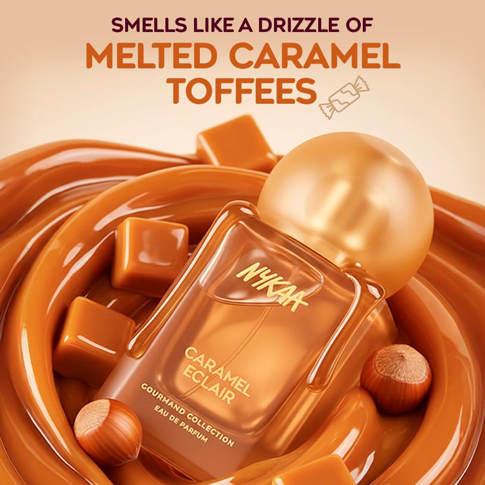 Nykaa Caramel Eclair EDP 50ml | Warm Sweet Perfume for Women | Caramel & Hazelnut Gourmand Fragrance | Long-Lasting Everyday Scent | Best Dessert-Inspired Perfume | Best Gift for Her