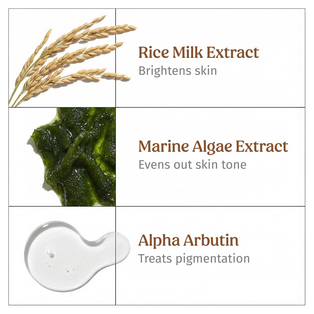 VILVAH Milk Drops Skin Brightening Serum With Rice Milk, Marine Algae Extract & Alpha-Arbutin (20ml)