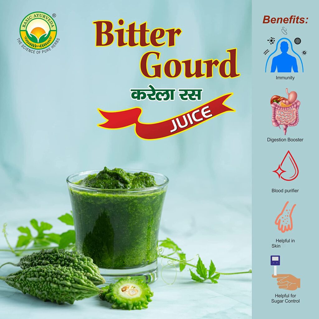 Basic Ayurveda Bitter Gourd Juice 500 ml For Immunity and Digestion, blood sugar levels and bad cholesterol levels.