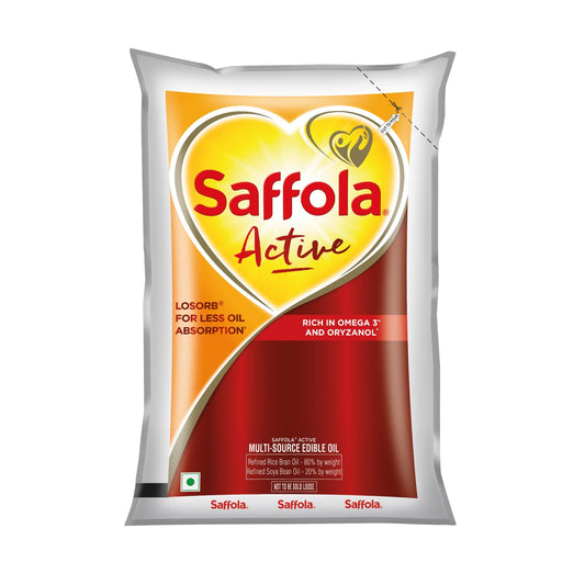 Saffola Active Refined Cooking oil | Rich in Omega 3 & Oryzanol | Multi-Source Edible Rice Bran & Soyabean oil | 930ml / 850g pouch