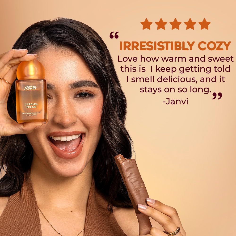 Nykaa Caramel Eclair EDP 50ml | Warm Sweet Perfume for Women | Caramel & Hazelnut Gourmand Fragrance | Long-Lasting Everyday Scent | Best Dessert-Inspired Perfume | Best Gift for Her