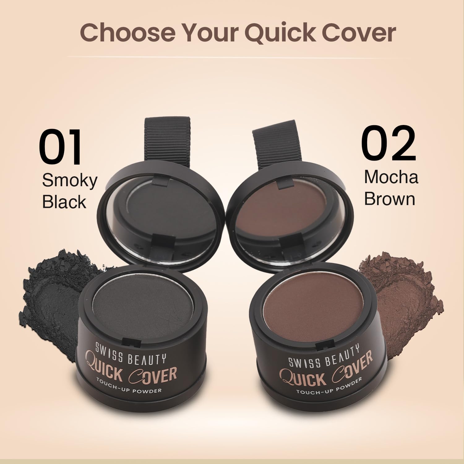Swiss Beauty Quick Cover Touch-Up Powder | Covers Grey Roots & Bald Spots Instantly | Highly Pigmented | Ideal For Both Men & Women | Long-Lasting | Matte Finish | Shade- Mocha Brown, 4g