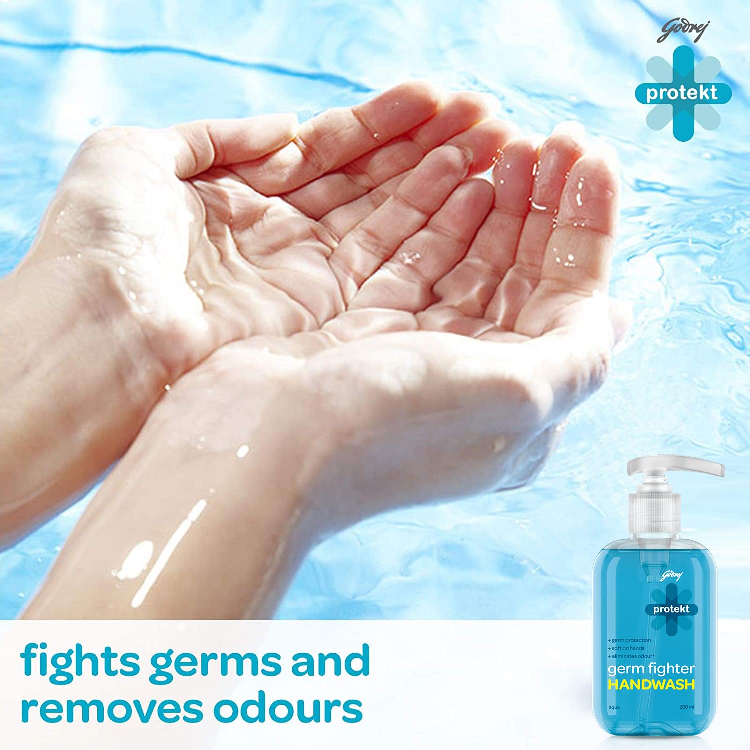 Godrej Protekt Germ Fighter Handwash Refill Pack | Aqua | Germ Protection & Soft on Hands - 1.5 L