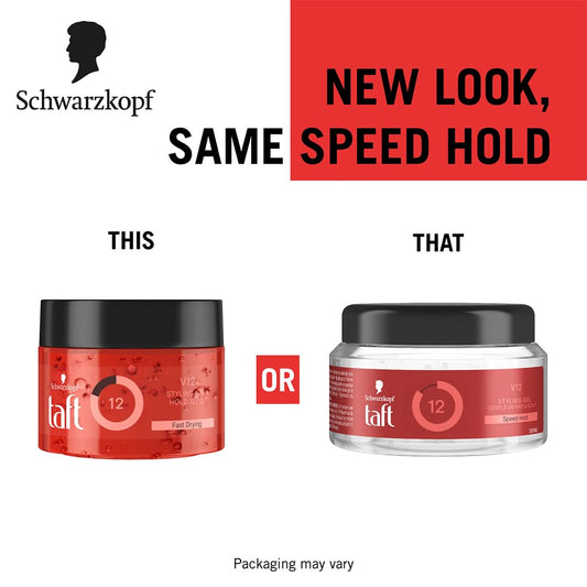 Schwarzkopf TAFT Power V12 Hair Gel With Speed Hold Technology |Fast Drying formulation| Moisturising formula| Non-stick & Easy to Wash off| No Alcohol, No Sulphate |Vegan & Peta approved - 250ML