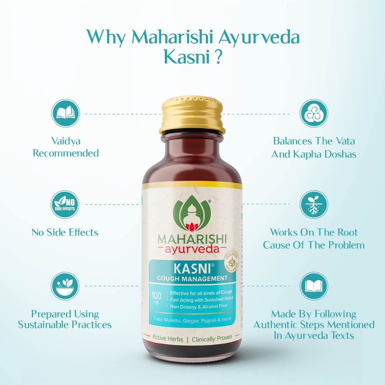 Maharishi Ayurveda Kasni Cough Syrup 100 ml For Kids Dry Cough Chronic Cough , Throat Care
