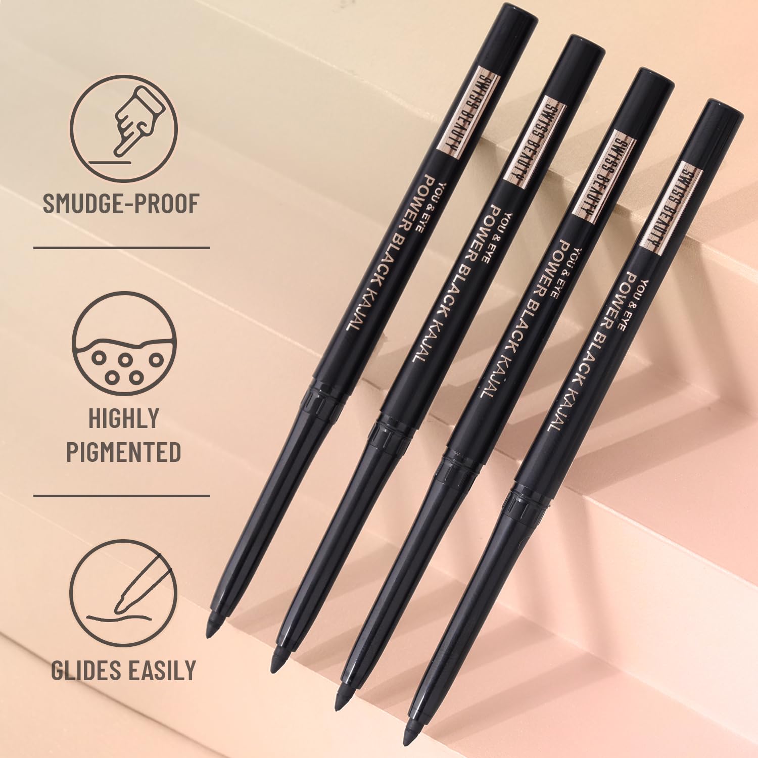 SWISS BEAUTY You & Eye Power Black Pencil Kajal | Waterproof & Smudge-Proof | 24 Hour Stay | Matte Finish Black Kajal | 0.30gm