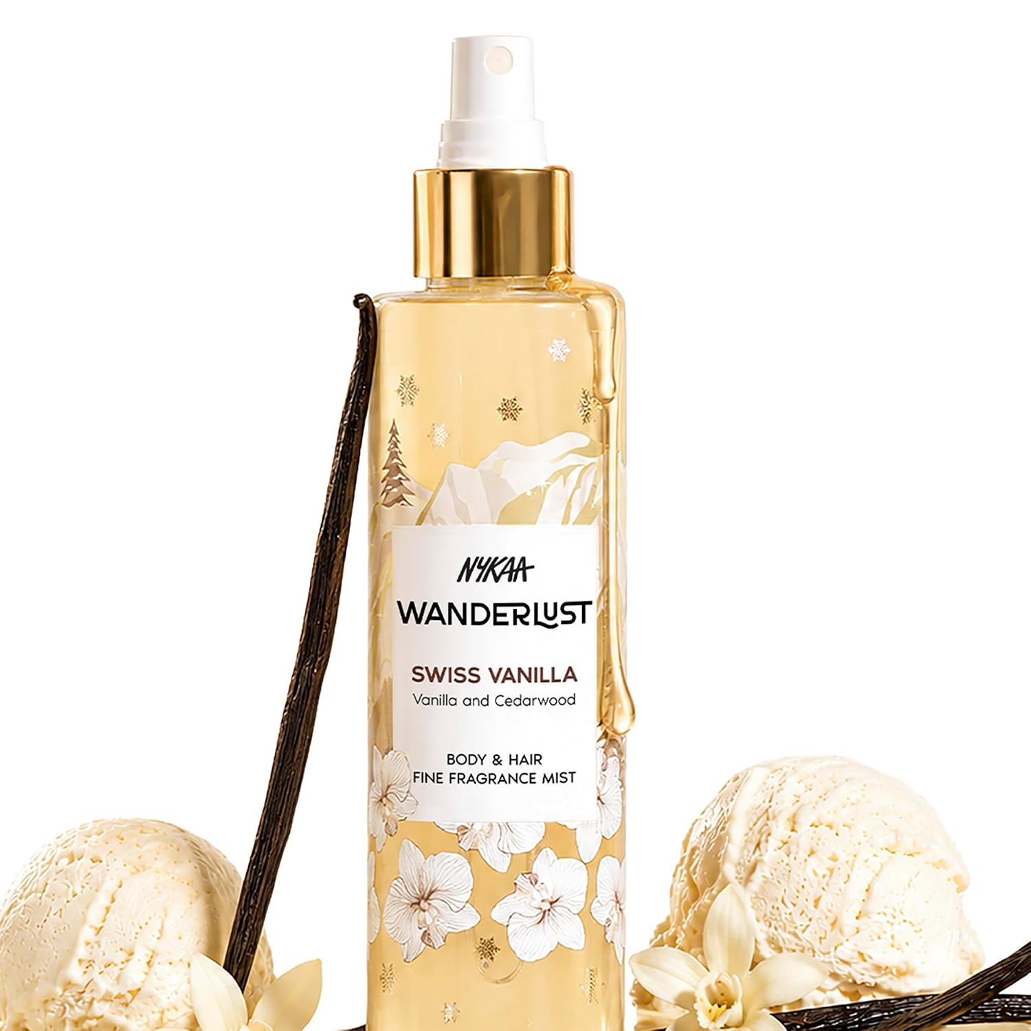 Nykaa Wanderlust Swiss Vanilla Fragrance Mist, Vanilla and Cedarwood Scent, Body and Hair Spray, Hydrating and Refreshing, Vegan and Paraben Free, 200ml
