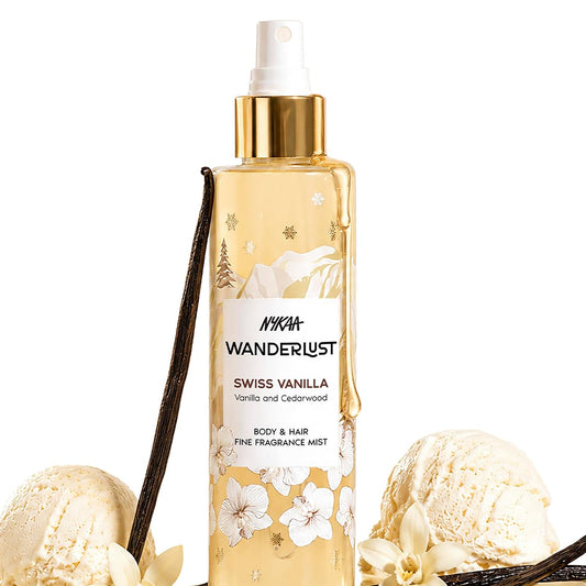 Nykaa Wanderlust Swiss Vanilla Fragrance Mist, Vanilla and Cedarwood Scent, Body and Hair Spray, Hydrating and Refreshing, Vegan and Paraben Free, 200ml