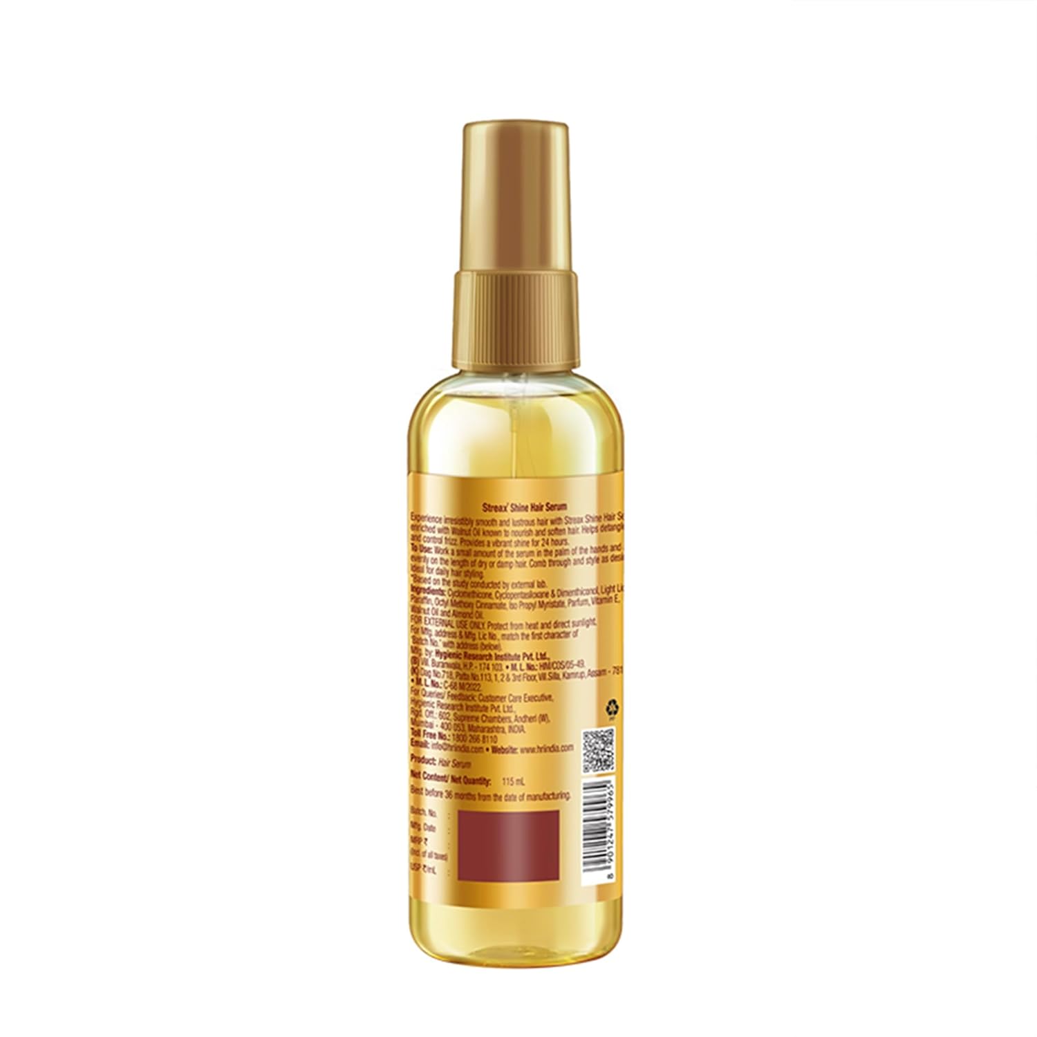 Streax Hair Serum 115ml, Hair serum for Dry & Frizzy Hair, for Women & Men, for Curly Hair, Wavy Hair, Straight Hair, Silk & Shine Vitalised with Walnut Oil