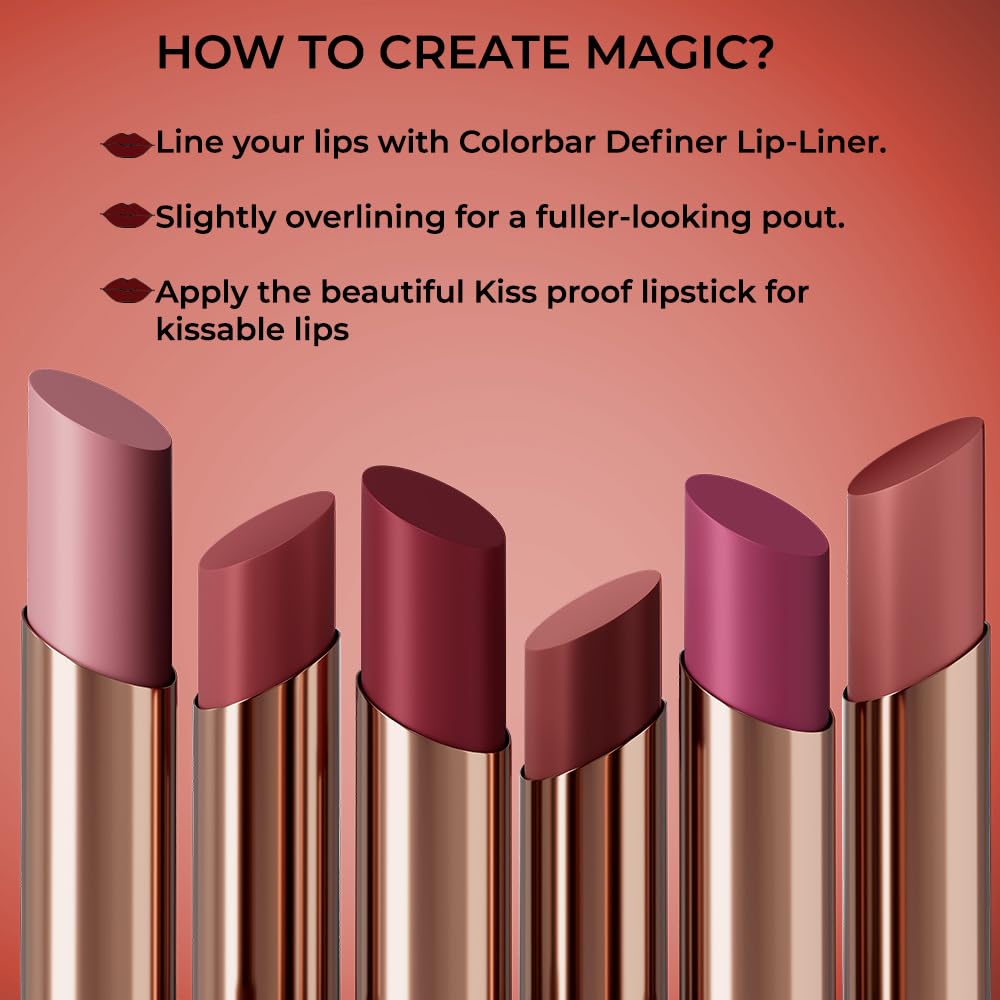 Colorbar Kissproof Lipstick | First Date Brown | Lightweight Matte Texture | Long-Lasting Vegan Lip Color | Paraben, Mineral Oil, Sulphate & Cruelty Free | 3.7 g