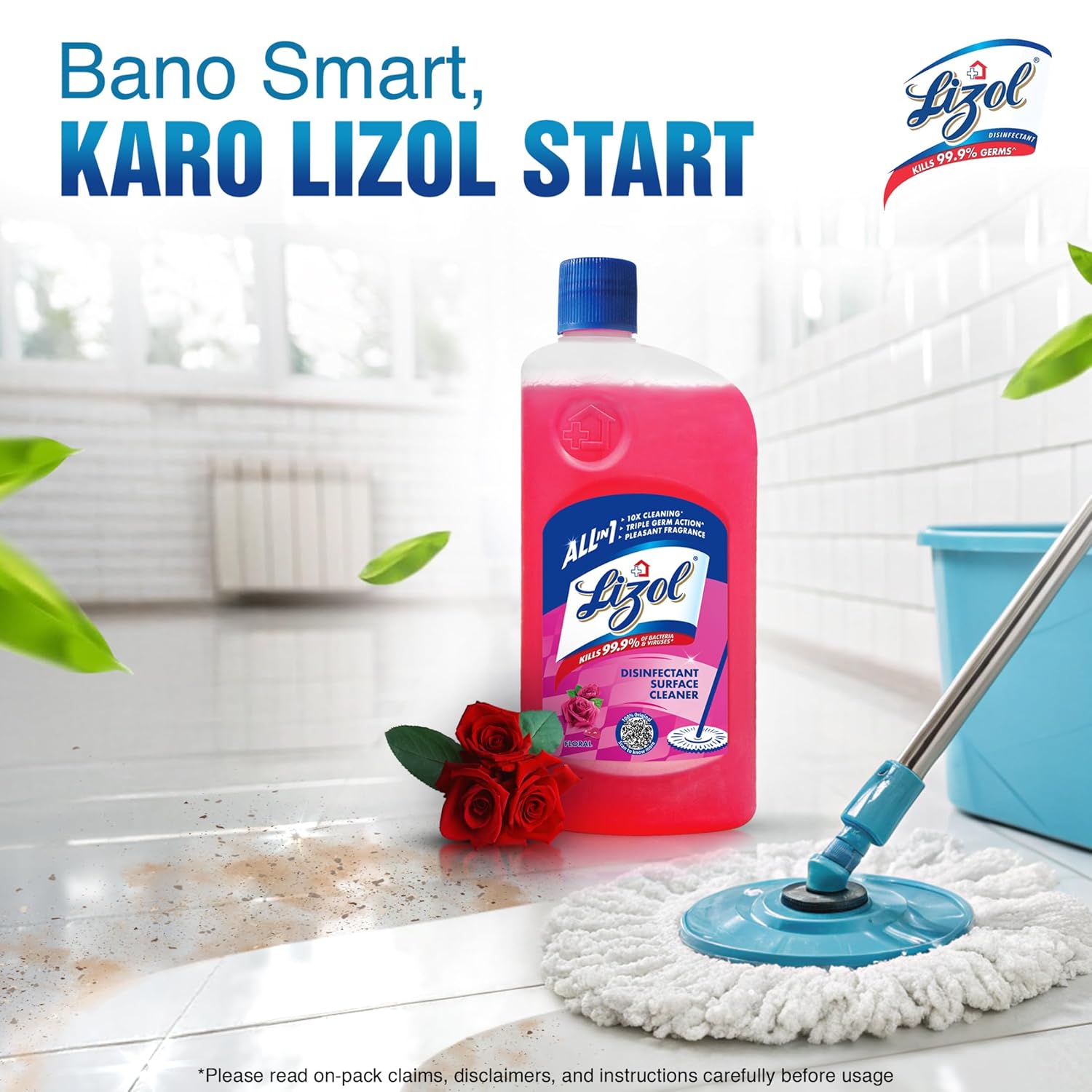 Lizol Disinfectant Surface & Floor Cleaner Liquid, Floral - 1 Litre