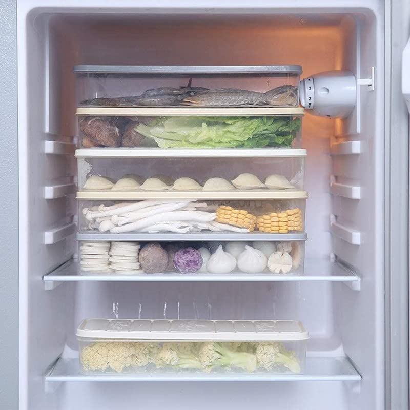 SMART SEAL Fridge Storage Container For Food,Set Of 3(1 Pcs 2500Ml,2 Pcs 1200Ml)Transparent Plastic Storage Box With Lid,Fridge Organizer Set,Freezer Container For Storing Fish,Vegetable(White)Beige