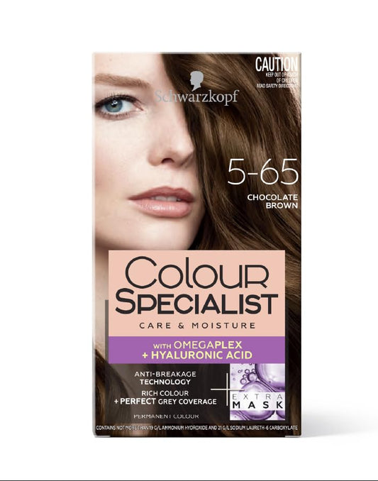 Schwarzkopf Colour Specialist At Home Permanent Hair Colour With Omegaplex Anti-Breakage Technology And Hyaluronic Acid With 2 After Colour Repair Masks For Softer Hair, 5.65 Chocolate Brown 165ml